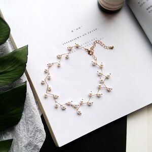 Gold and White Pearl Necklace